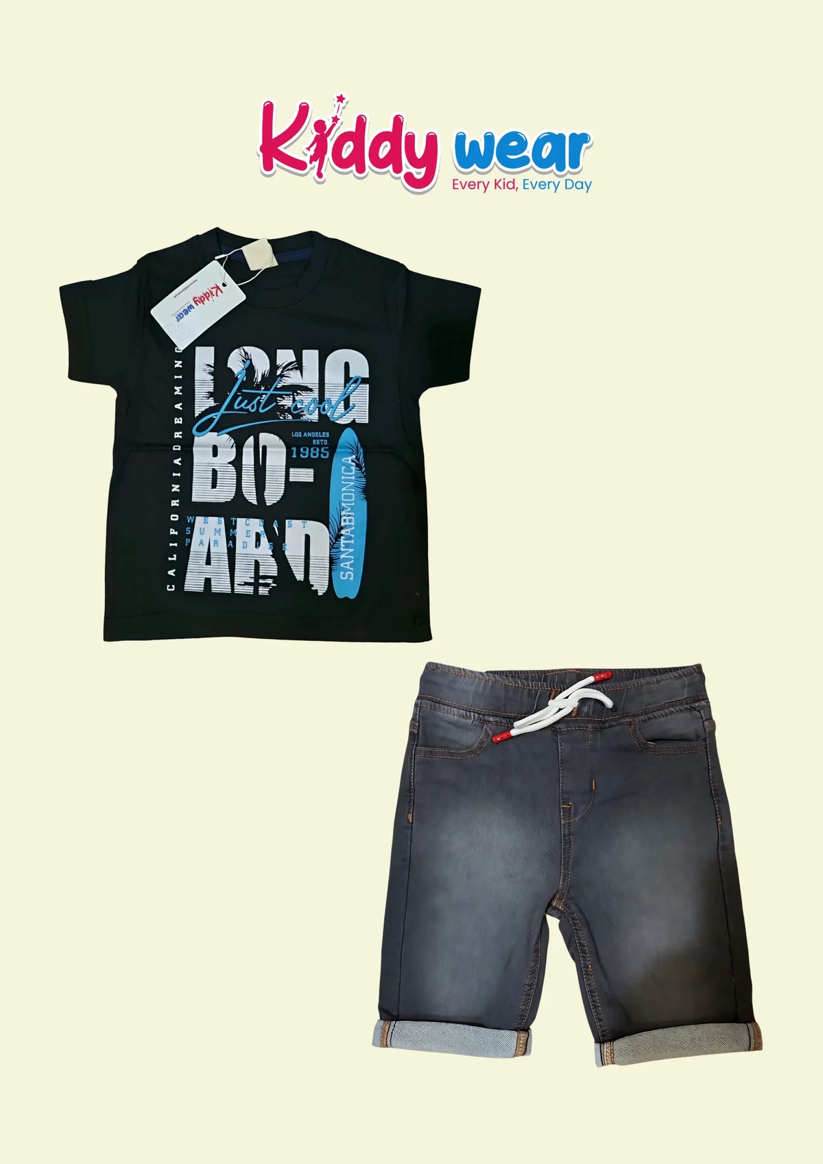 Kids' Black Long Board Tee & Grey Shorts Set