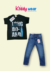 Kids' Black Long Board Tee & Blue Jeans Set