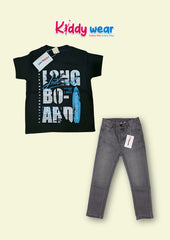 Kids' Black Long Board Tee & Grey Jeans Set