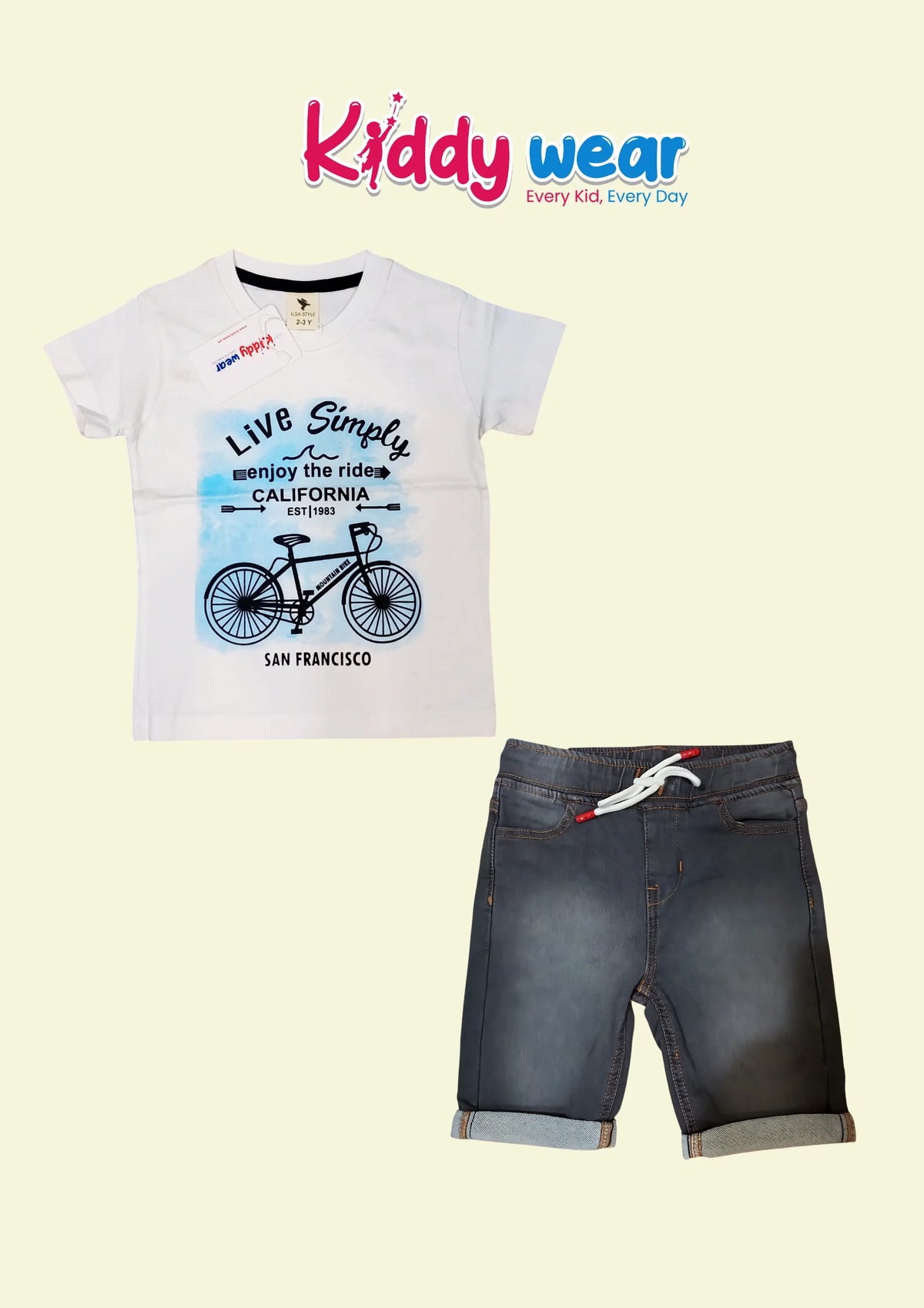 Kids' White Bicycle Tee & Grey Shorts Set