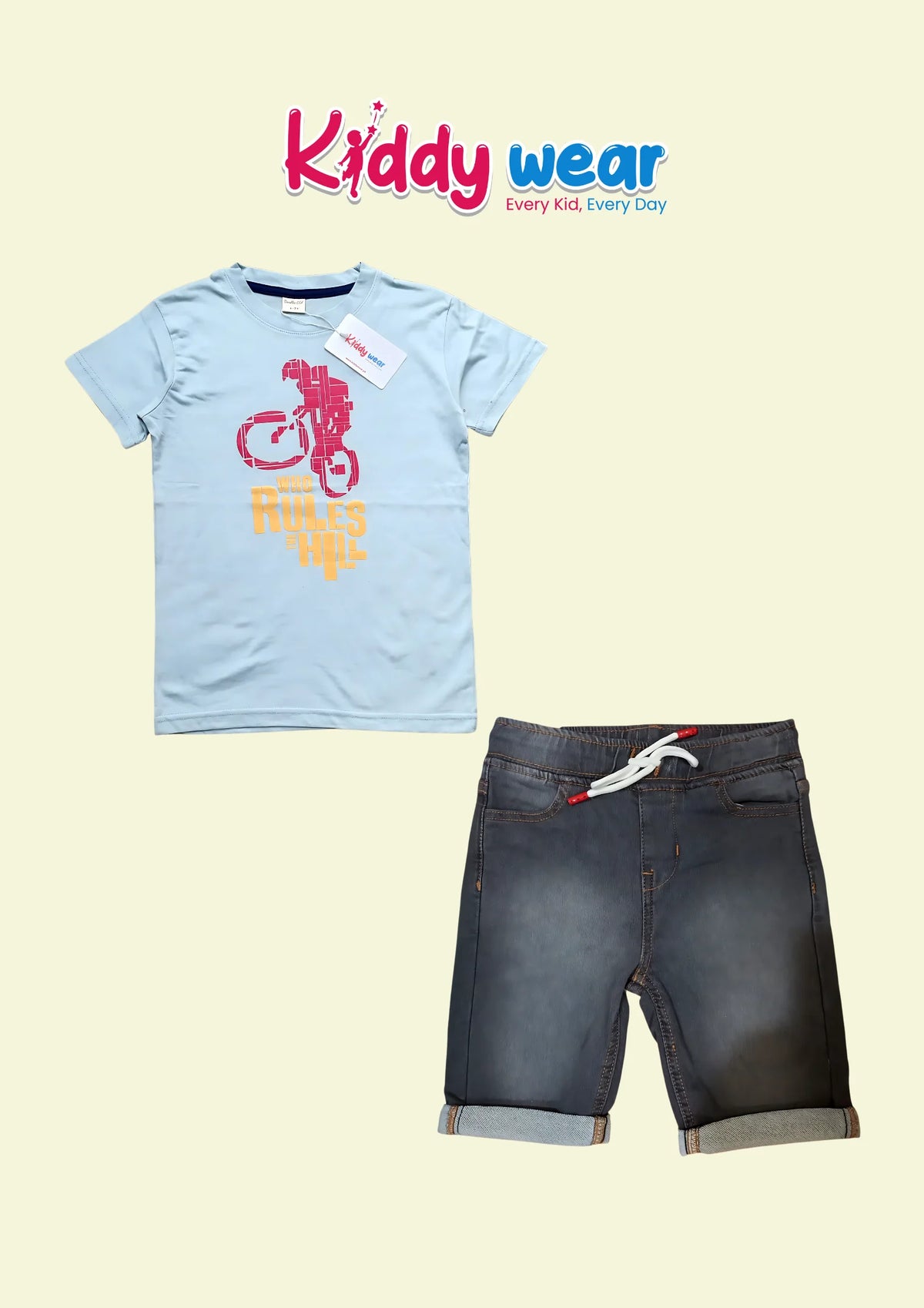 Kids' Light Blue Bicycle Tee & Grey Shorts Set