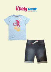Kids' Light Blue Bicycle Tee & Grey Shorts Set