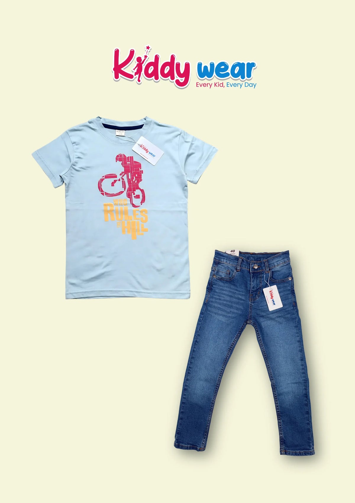 Kids' Light Blue Bicycle Tee & Blue Jeans Set