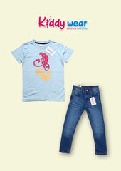 Kids' Light Blue Bicycle Tee & Blue Jeans Set