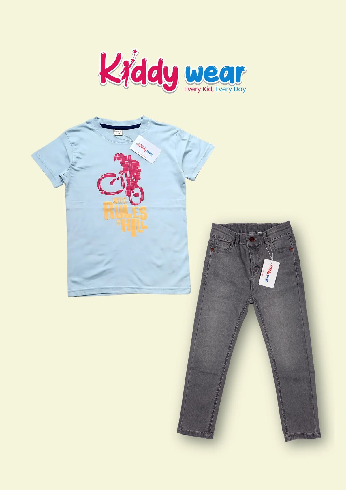 Kids' Light Blue Bicycle Tee & Grey Jeans Set