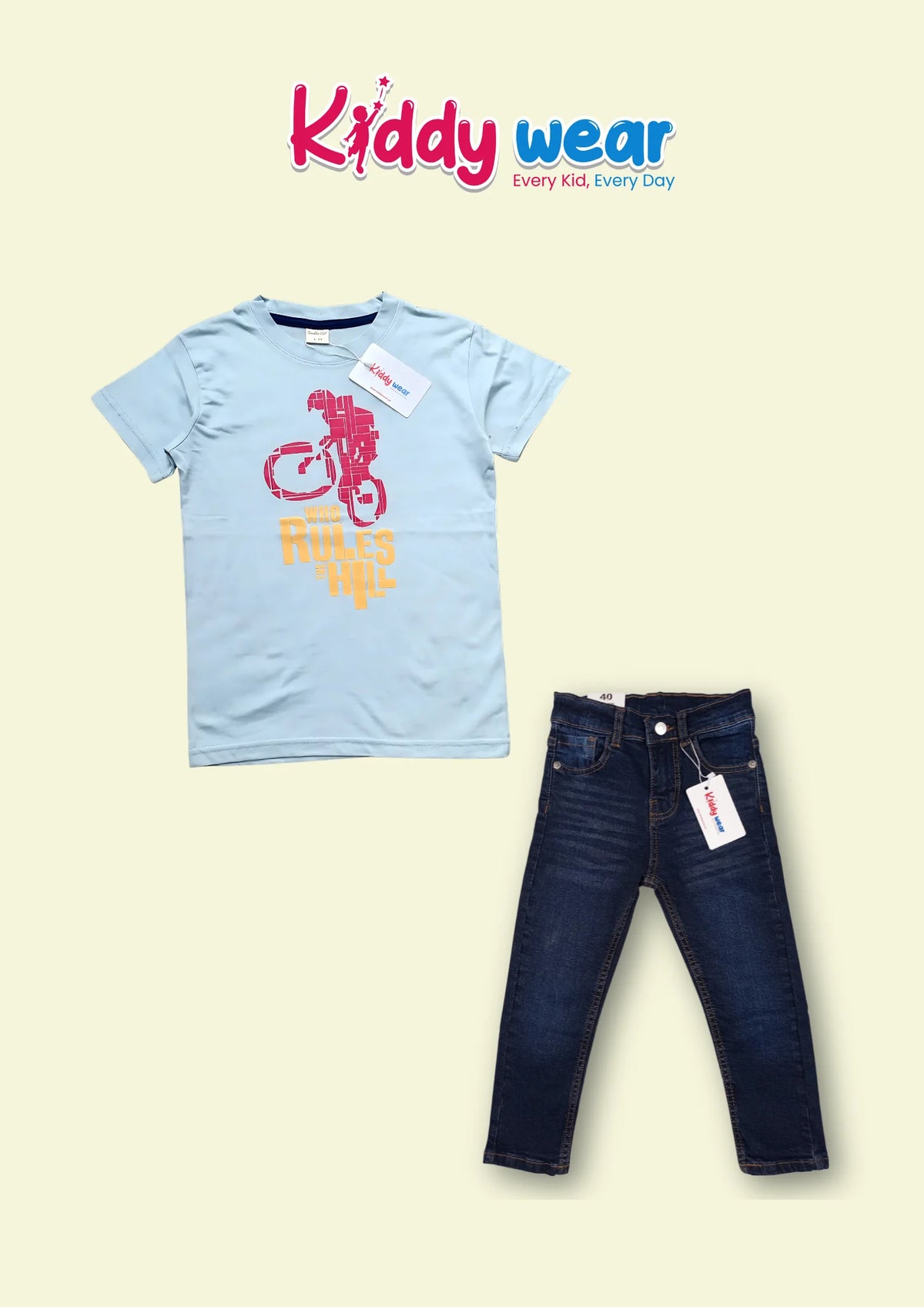 Kids' Light Blue Bicycle Tee & Dark Blue Jeans Set