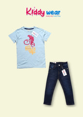 Kids' Light Blue Bicycle Tee & Dark Blue Jeans Set