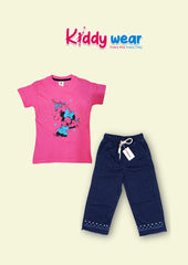 Unicorn Graphic Pink T-Shirt & Embroidered Denim Pants Set
