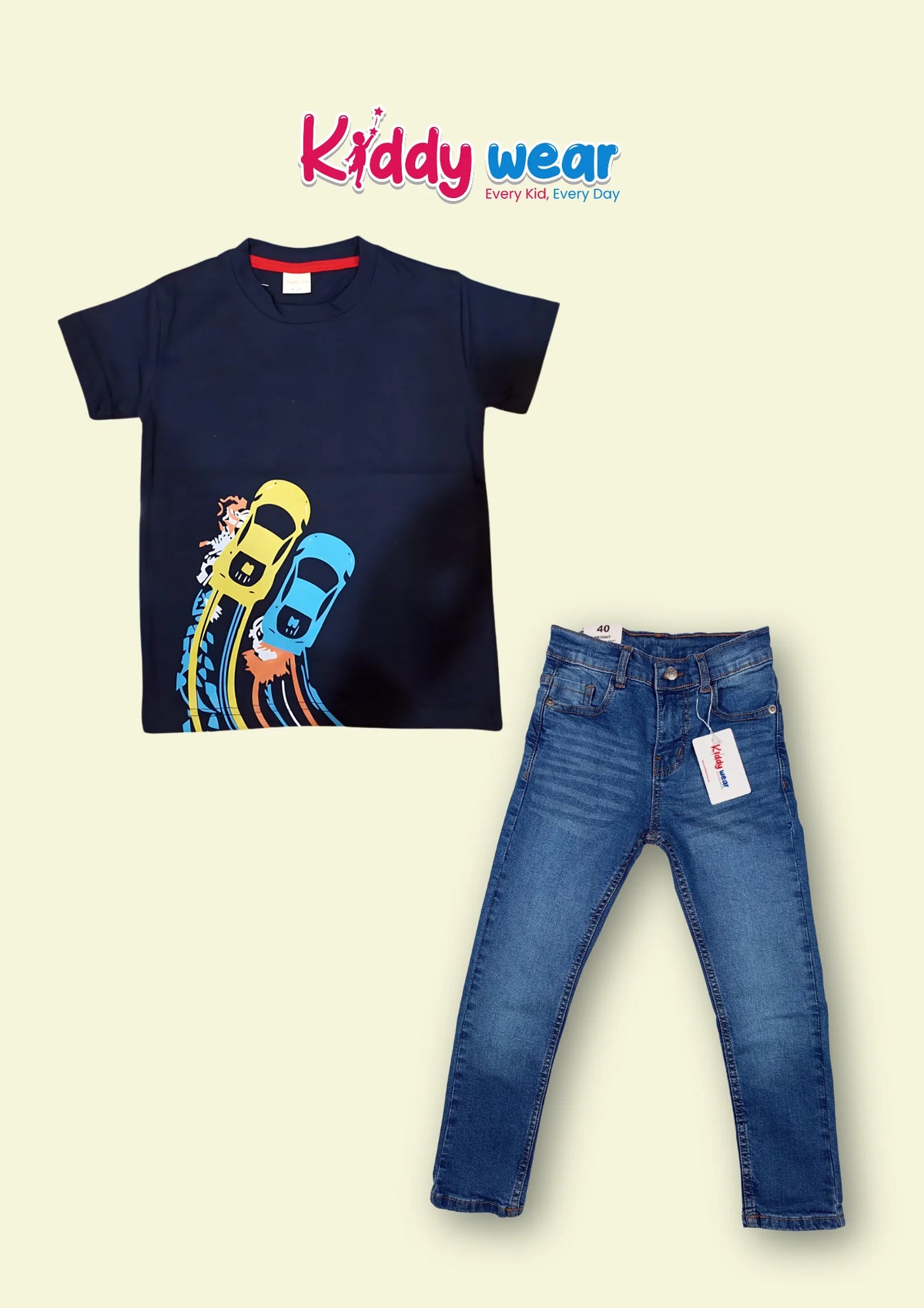 Kiddy Wear Kids' Racing Set - T-Shirt & Jeans Combo
