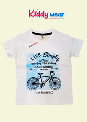 Live Simply" Bicycle Graphic White T-Shirt & Blue Jeans Set