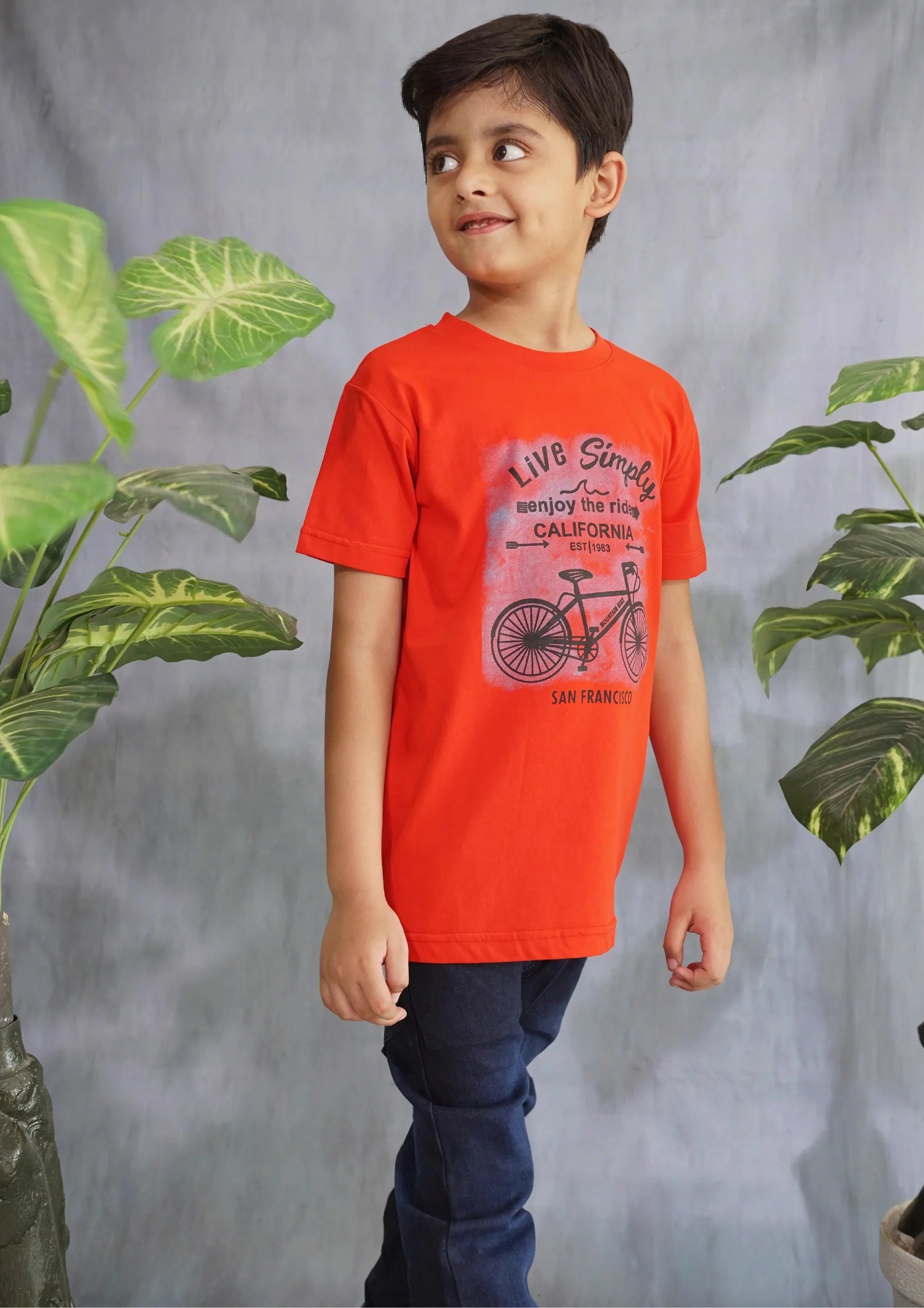 Kids' Red "Live Simply" Bicycle Tee
