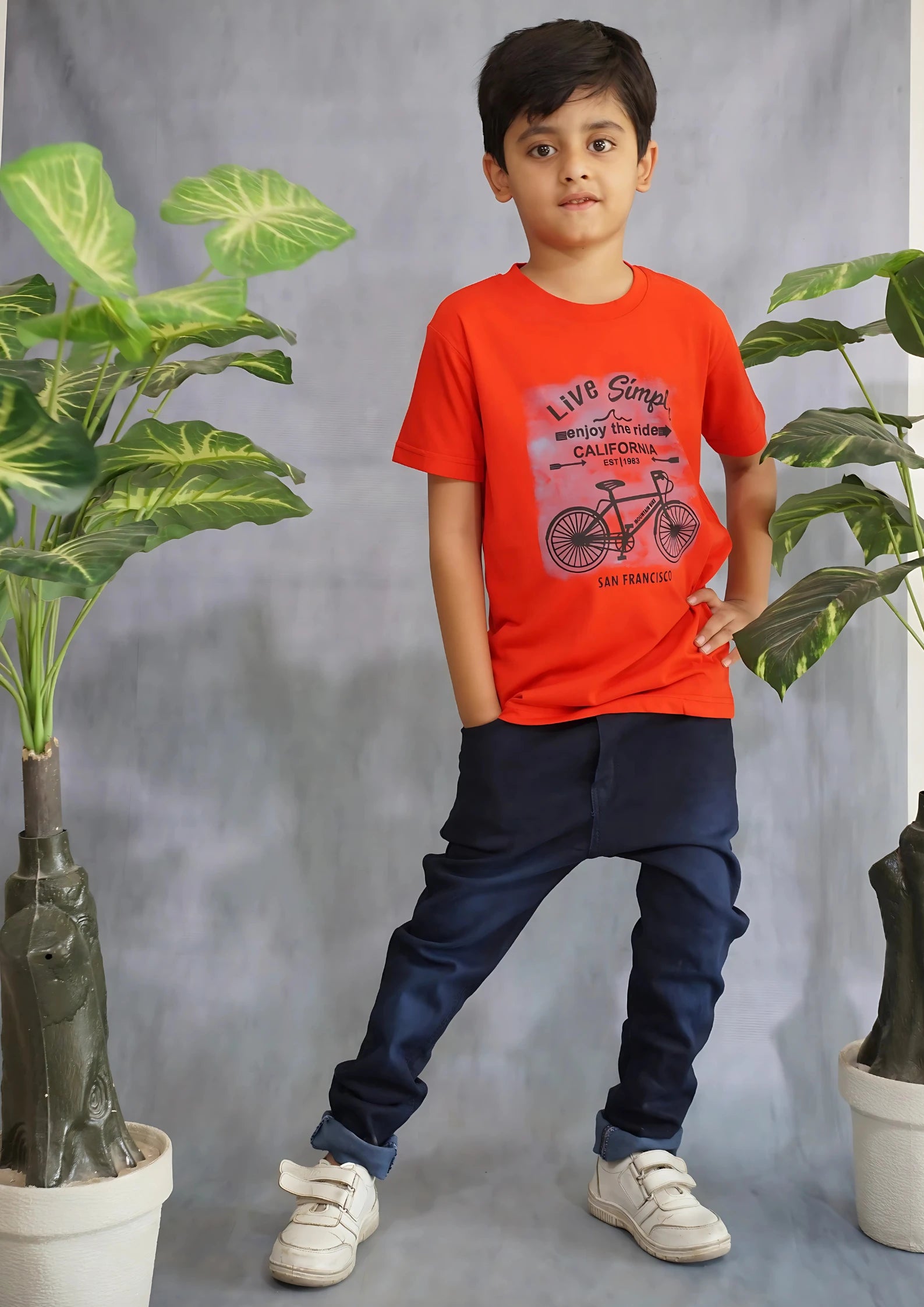 Kids' Red "Live Simply" Bicycle Tee