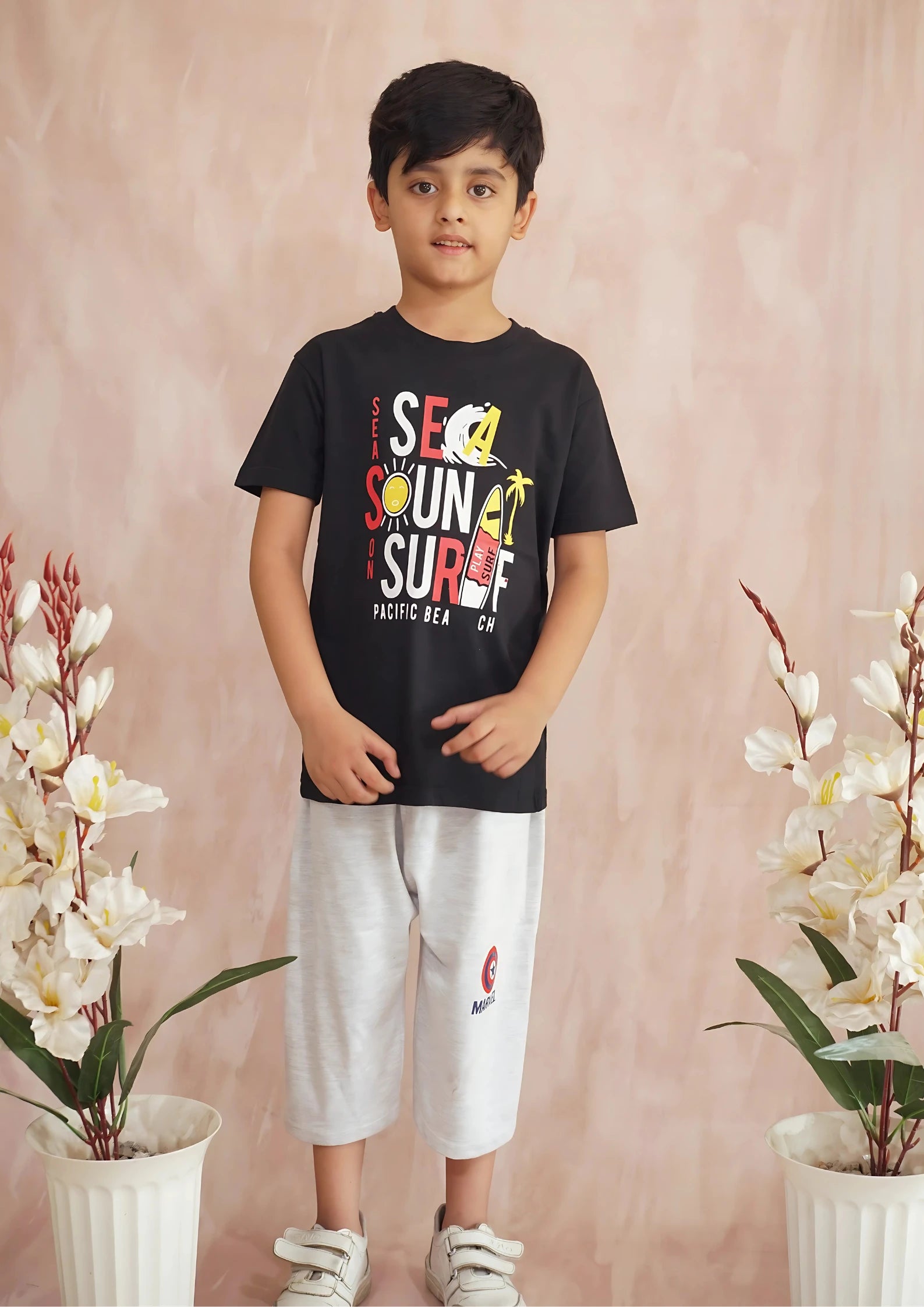"Sea Sound Surf" Kids' Black T-Shirt