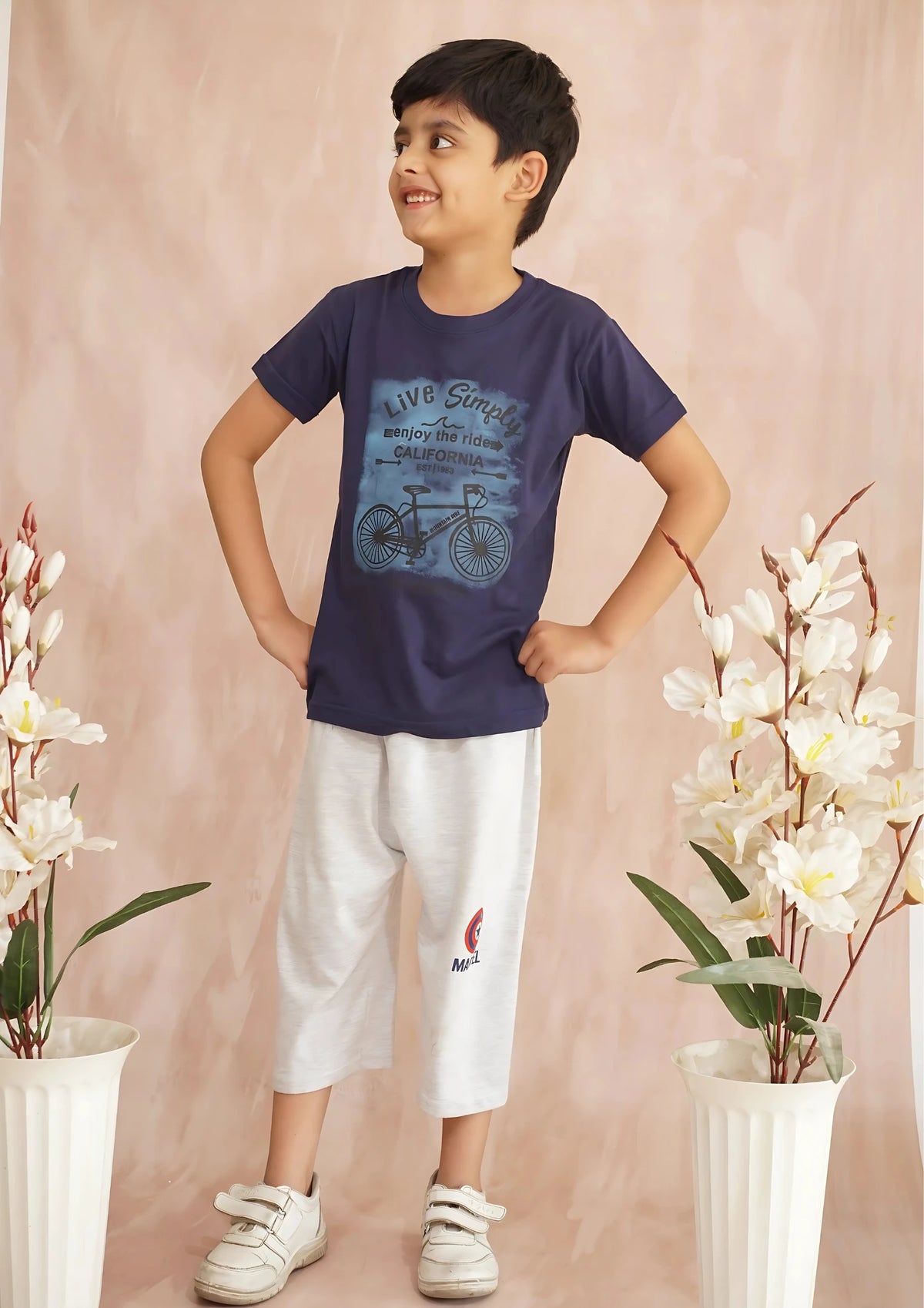 Kids' Navy "Live Simply" Bicycle T-Shirt