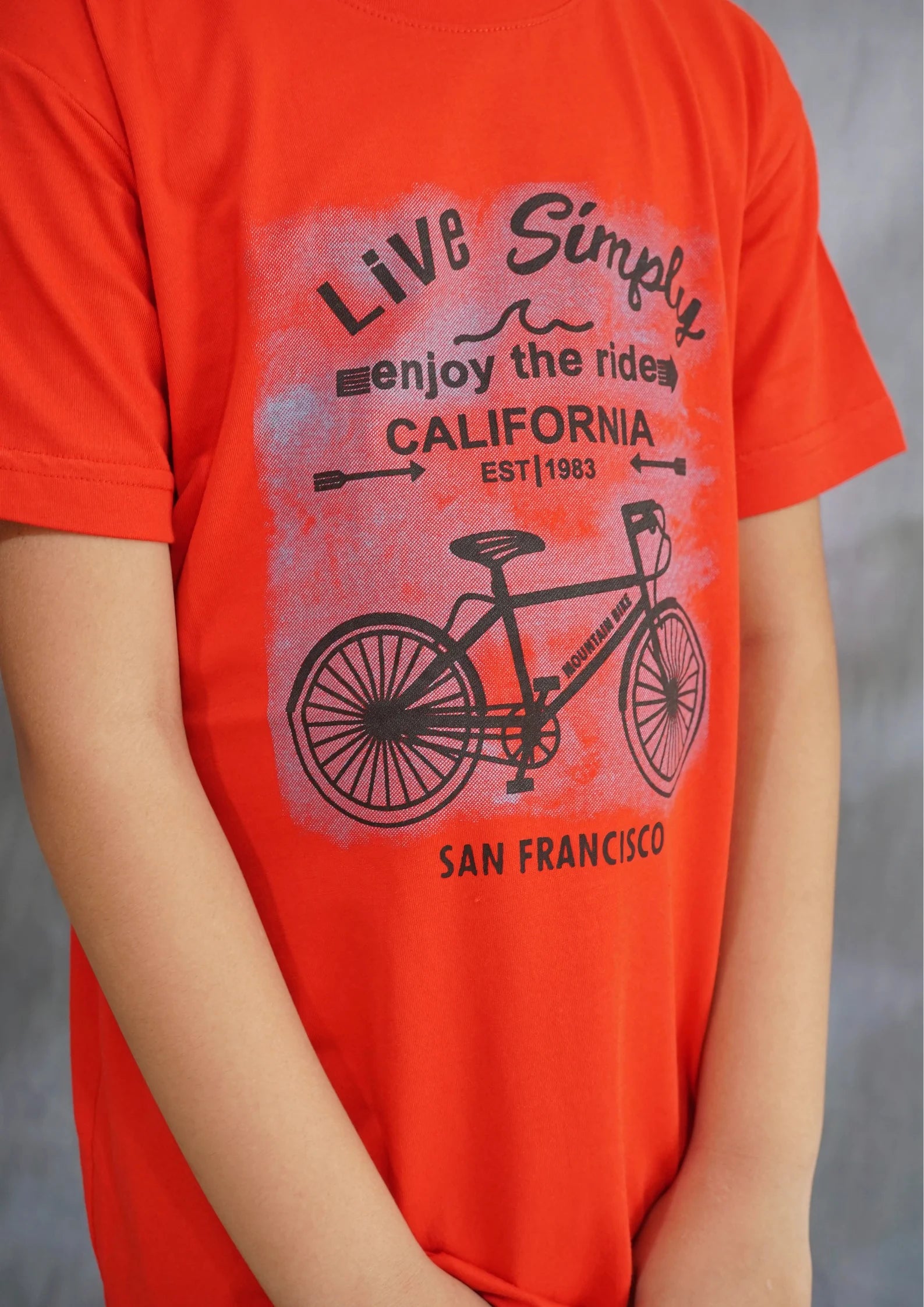 Kids' Red "Live Simply" Bicycle Tee