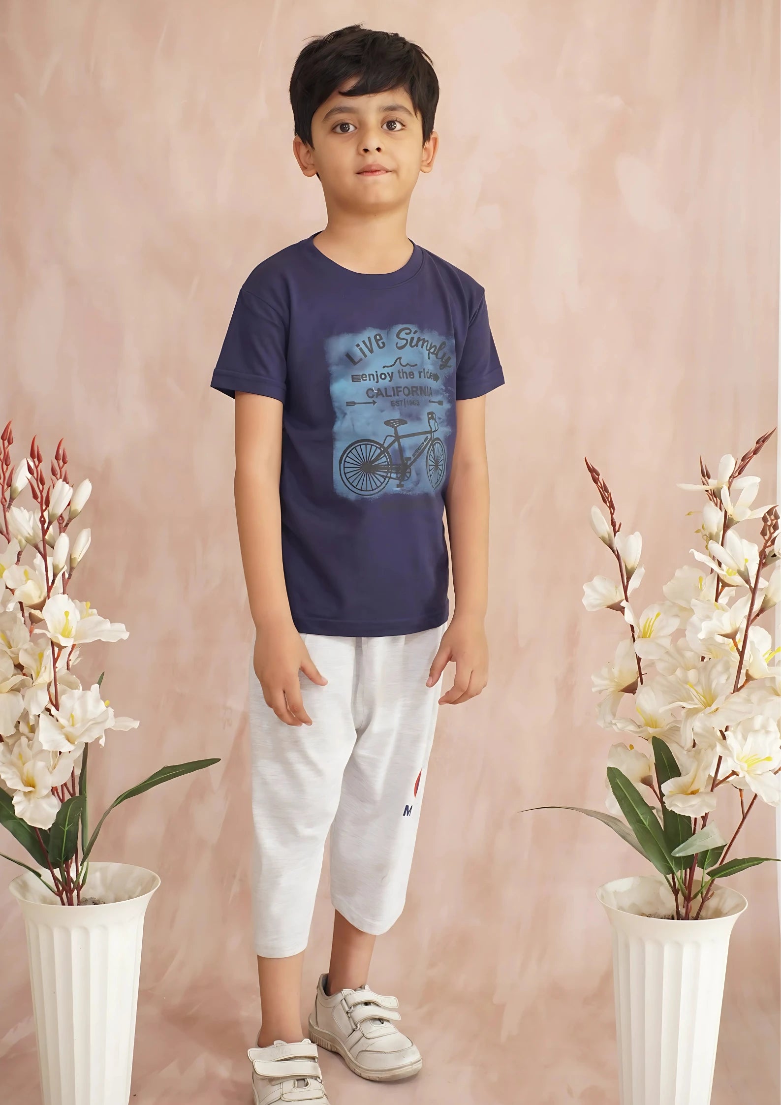 Kids' Navy "Live Simply" Bicycle T-Shirt